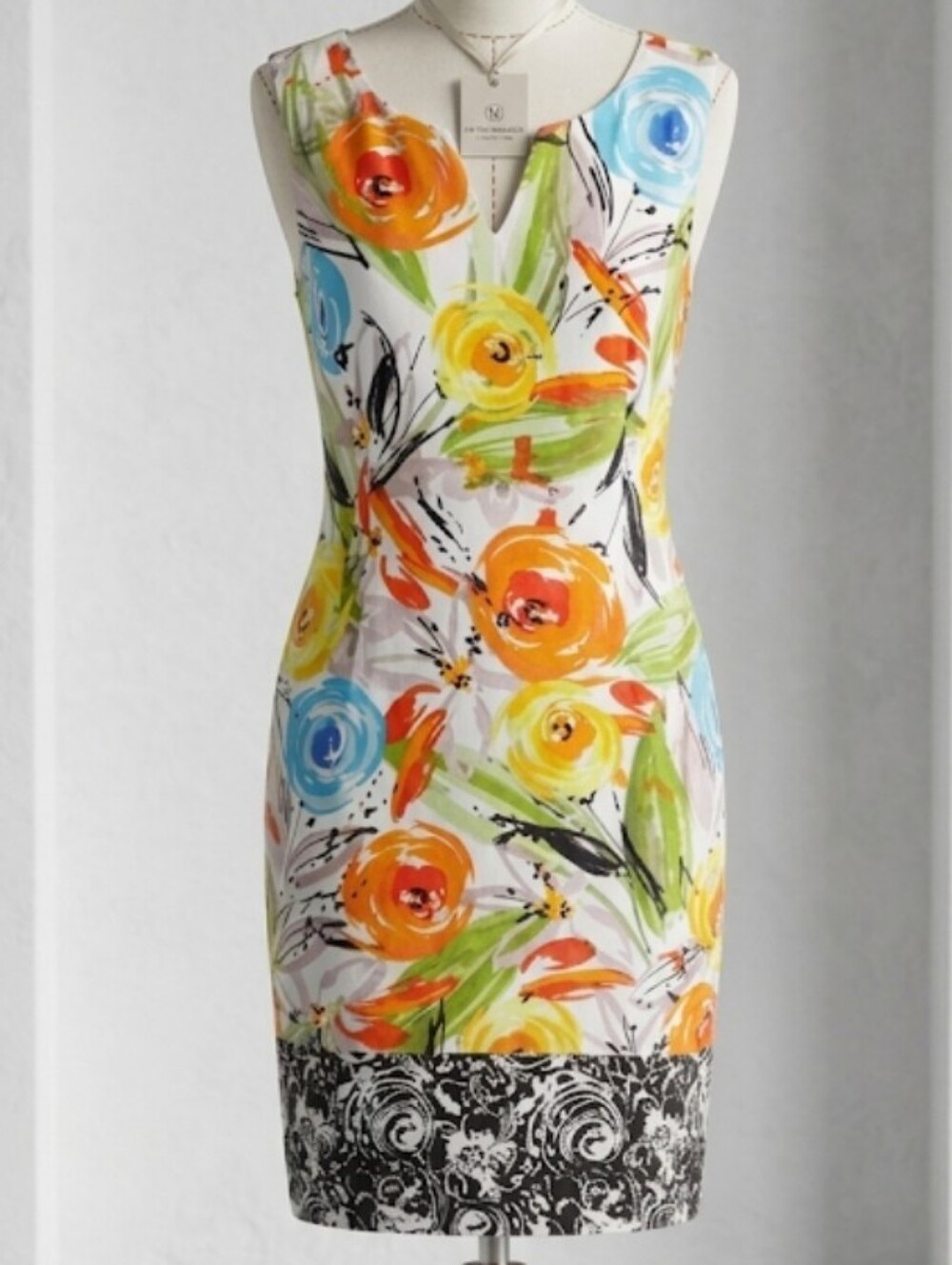 Peter Nygard Linen Blend Floral Print Midi Dress M Office Travel Resort Event